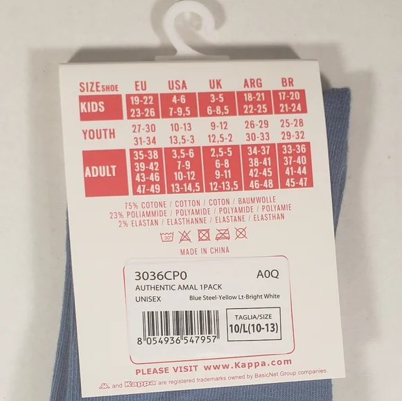 NWT Unisex Kappa Authentic Amal 1 Pack Crew Socks - Picture 3 of 5